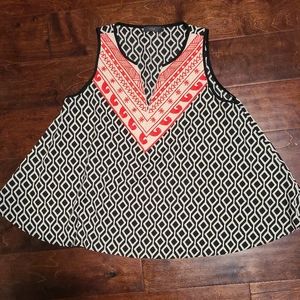 THML Embroidered Floral Blouse Tank Top Black/red Size Small
